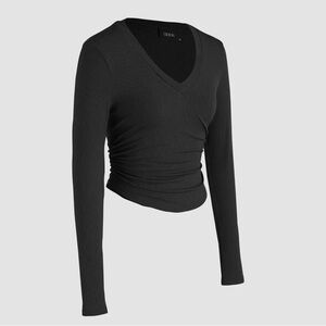 Cider Black V-Neck Ribbed Top